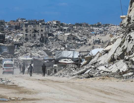 Palestinians live amid destruction in Jabalia camp JABALIA REFUGEE CAMP, NORTHERN GAZA STRIP, PALESTINE, AUGUST 23, 2026: Palestinians live amid the rubble of destroyed homes and extensive damage in Jabalia refugee camp in the northern Gaza Strip, facing difficult living conditions as they seek safety and basic necessities. JABALIA Palestine, State of Copyright: x xRamzixAbuxAmerx xJNAxPressx