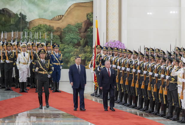 (260824) -- BEIJING, Aug. 24, 2026 -- Chinese President Xi Jinping holds a welcome ceremony for King of the Hashemite Kingdom of Jordan Abdullah II ibn Al Hussein in the Northern Hall of the Great Hall of the People prior to their talks in Beijing, capital of China, Aug. 24, 2026. Xi held talks with King Abdullah II, who is on a state visit to China, in Beijing on Monday. ) CHINA-BEIJING-XI JINPING-JORDAN-KING-TALKS (CN) ZhaixJianlan 