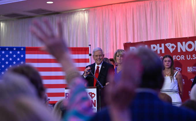 Ralph Norman concedes defeat in South Carolina Senate primary runoff ROCK HILL, USA - AUGUST 25: US Representative Ralph Norman delivers a speech as he holds a watch party on the eve of elections for the US Senate Special Republican Party primary runoff and accepts his defeat to Darline Graham in Rock Hill SC, United States on August 25, 2026. Peter Zay Anadolu South Carolina United States. Editorial use only. Please get in touch for any other usage.  Copyright: x2026xAnadoluxPeterxZayx