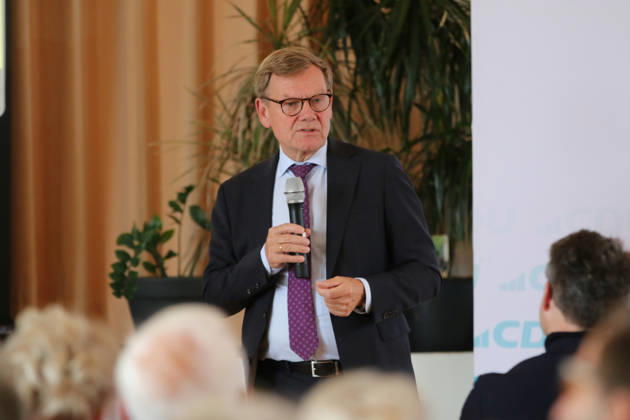 August 26, 2026 Politics CDU Public Forum with Dr. Johann Wadephul, Sepp Müller, and Dr. Anja Schneider, Kornhaus, Dessau Dr. Johann Wadephul, CDU, Member of the Bundestag, Federal Minister of Foreign Affairs, during the public forum in Dessau-Roßlau, Saxony-Anhalt, Germany