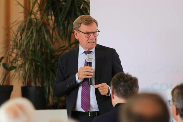 August 26, 2026 Politics CDU Public Forum with Dr. Johann Wadephul, Sepp Müller, and Dr. Anja Schneider, Kornhaus, Dessau Dr. Johann Wadephul, CDU, Member of the Bundestag, Federal Minister of Foreign Affairs, during the public forum in Dessau-Roßlau, Saxony-Anhalt, Germany