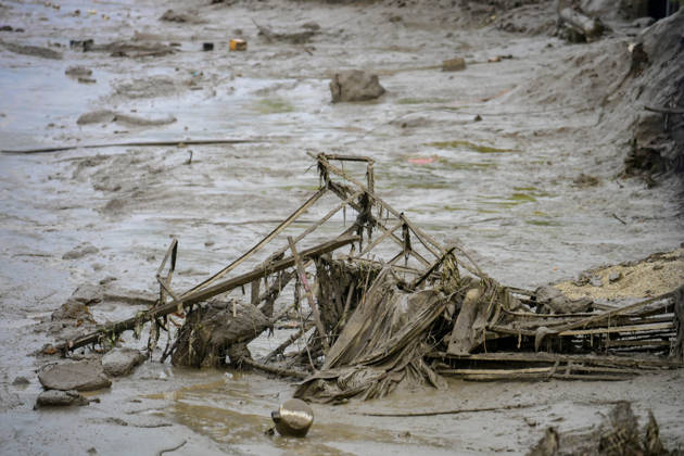 August 26, 2026, Kathmandu, Bagmati, Nepal: NUWAKOT, NEPAL - AUGUST 26: An aftermath view of flash floods and mudslides along the Trishuli River in Nuwakot, Nepal, on August 26, 2026. A catastrophic flash flood swept through Nepalâ€⠢s northern border region after an ice-and-rock avalanche, reportedly triggered by an earthquake, caused a sudden surge in the Lhende River on the Nepal-China border and sent massive volumes of water, mud and debris downstream into the Bhote Koshi and Trishuli river systems. The disaster devastated settlements in Rasuwa and Nuwakot districts, sweeping away homes, roads, bridges, vehicles and other infrastructure and severely damaging hydropower and power facilities. In Nuwakot, riverside settlements includin - ZUMAs330 20260826_zsp_s330_051 Copyright: xSafalxPrakashxShresthax