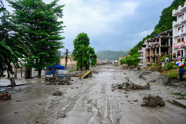 August 26, 2026, Kathmandu, Bagmati, Nepal: NUWAKOT, NEPAL - AUGUST 26: An aftermath view of flash floods and mudslides along the Trishuli River in Nuwakot, Nepal, on August 26, 2026. A catastrophic flash flood swept through Nepalâ€⠢s northern border region after an ice-and-rock avalanche, reportedly triggered by an earthquake, caused a sudden surge in the Lhende River on the Nepal-China border and sent massive volumes of water, mud and debris downstream into the Bhote Koshi and Trishuli river systems. The disaster devastated settlements in Rasuwa and Nuwakot districts, sweeping away homes, roads, bridges, vehicles and other infrastructure and severely damaging hydropower and power facilities. In Nuwakot, riverside settlements includin - ZUMAs330 20260826_zsp_s330_064 Copyright: xSafalxPrakashxShresthax