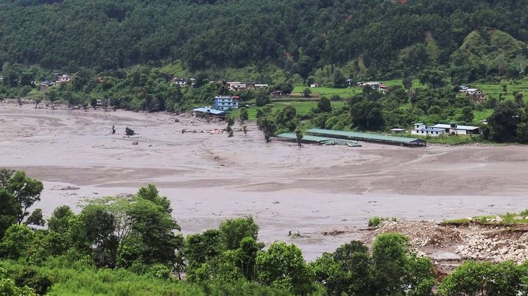 RECORD DATE NOT STATED Flash flood ravages Nepal™s Rasuwa Rasuwa Nepal , Aug 26 (ANI): A view of an area damaged by a mud-laden flash flood following an outburst in the Bhotekoshi River, in Rasuwa on Wednesday. Around 105 Indians among the foreign nationals reported missing after the flash flood. (RSS Nepal ANI Video Grab) Rasuwa Nepal Copyright: xANIx ANI_20260826304