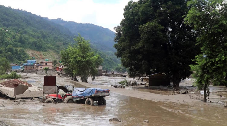 RECORD DATE NOT STATED Flash flood ravages Nepal™s Rasuwa Rasuwa Nepal , Aug 26 (ANI): An area submerged in mud-laden floodwaters, with vehicles and houses damaged following a flash flood caused by an outburst in the Bhotekoshi River, in Rasuwa on Wednesday. Around 105 Indians among the foreign nationals reported missing after the flash flood. (RSS Nepal ANI Video Grab) Rasuwa Nepal Copyright: xANIx ANI_20260826306
