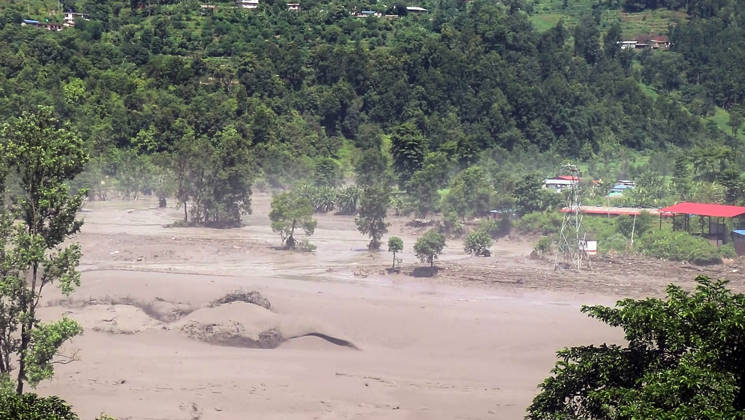 RECORD DATE NOT STATED Flash flood ravages Nepal™s Rasuwa Rasuwa Nepal , Aug 26 (ANI): An area damaged by mud-laden floodwaters following a flash flood caused by an outburst in the Bhotekoshi River, in Rasuwa on Wednesday. Around 105 Indians among the foreign nationals reported missing after the flash flood. (RSS Nepal ANI Video Grab) Rasuwa Nepal Copyright: xANIx ANI_20260826315