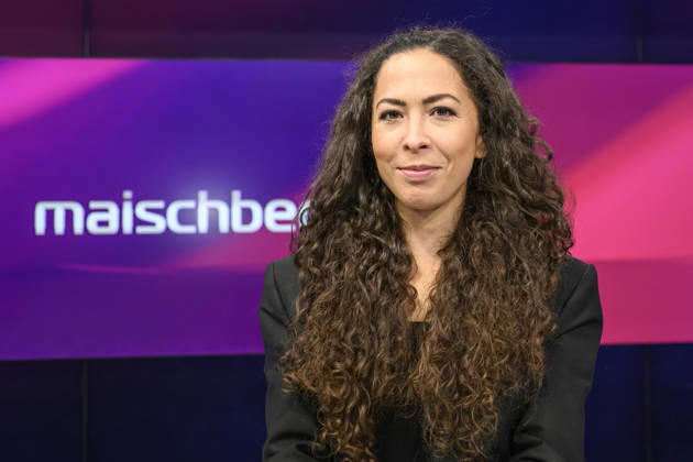 From left: Anna Schneider, *Die Welt*, GER, Berlin, studio, guest on *Maischberger*, political talk show, TV, program, hosted by Sandra Maischberger, *Das Erste*, filmed at Studio 20 in Adlershof, August 26, 2026, Copyright: HMBxMedia UwexKoch