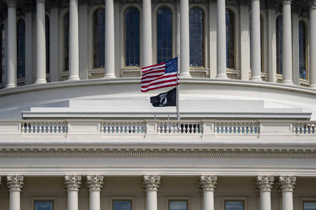 The American flag is lowered to half staff over the U.S. Capitol to honor the late country music singer and philanthropist Dolly Parton in Washington, DC on Wednesday, August 26, 2026. Parton died yesterday at the age of 80 after a brief battle with cancer.  WAP20260826340 BONNIExCASH