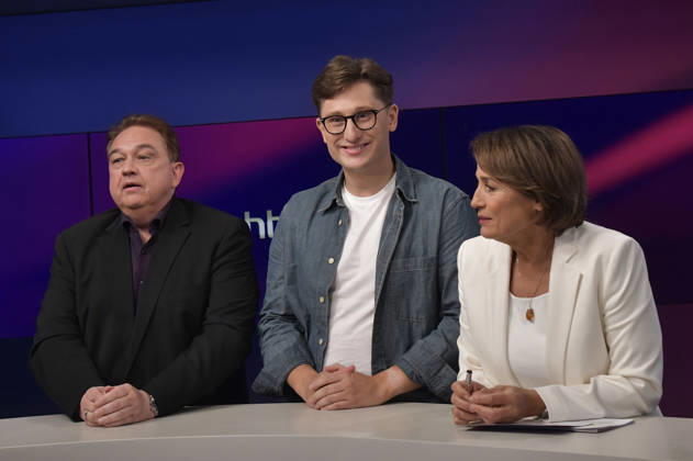 Oliver Kalkofe, Philipp Türmer, and Sandra Maischberger on the ARD talk show *maischberger* at the studio in Berlin-Adlershof, Berlin, August 26, 2026 Foto:xM.xBehrensx xFuturexImagex maischberger2608_6804