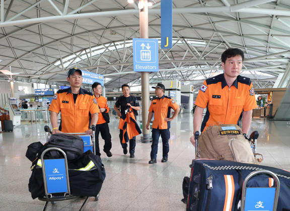 S. Korea sends disaster response workers to Nepal S. Korea sends disaster response workers to Nepal Members of South Korea s Disaster Response Team arrive at Incheon airport, west of Seoul, on Aug. 27, 2026, before heading to Nepal to support search and rescue efforts after nine South Koreans remain unaccounted for following massive flooding in the country. (Yonhap) 2026-08-27 11:19:24 < 1980-2026 YONHAPNEWS AGENCY. .> ¼­¿ïÆ¯º°½Ã EDITORIAL USE ONLY  Copyright: xx PYH2026082707010031500 YonhapxNewsx yonphotos256049