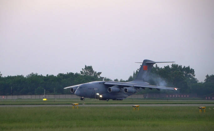 (260827) -- CHENGDU, Aug. 27, 2026 -- A Y-20 transport aircraft of the western theater command takes off at an airport in southwest China on Aug. 27, 2026. A directing group from the Western Theater Command of the Chinese People s Liberation Army (PLA) has been dispatched to the Xizang Autonomous Region in southwest China on Thursday morning to coordinate joint rescue operations by military personnel in mudslide-hit Gyirong County. Carried by the Y-20 transport aircraft of the western theater command, the group will organize military forces to assist in disaster relief efforts. (Photo by Xinhua) (SpotNews) CHINA-XIZANG-MUDSLIDE-RESCUE FORCES (CN) SongxZhengsheng 