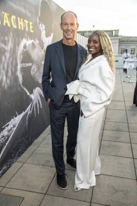 ABB FILM NIGHT: Thomas Rabe and Nikeata Thompson attend the opening reception for the 2026 UFA Film Nights on the rooftop terrace of Bertelsmann Repraesentanz on August 26, 2026, in Berlin, Germany