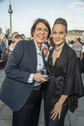 ABB FILM NIGHT: Helen Mueller and Jeanette Hain attend the opening reception for the 2026 UFA Film Nights on the rooftop terrace of Bertelsmann Repraesentanz on August 26, 2026, in Berlin, Germany