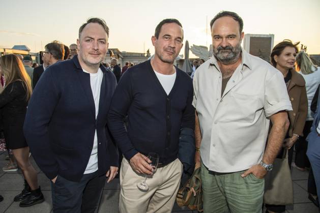 ABB FILM NIGHT: Martin Stange, Soenke Moehring, and Tom Keune attended the opening reception for the 2026 UFA Film Nights on the rooftop terrace of Bertelsmann Repraesentanz on August 26, 2026, in Berlin, Germany