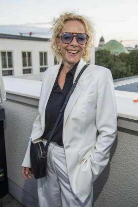ABB FILM NIGHT: Katja Riemann attends the opening reception for the 2026 UFA Film Nights on the rooftop terrace of Bertelsmann Repraesentanz on August 26, 2026, in Berlin, Germany