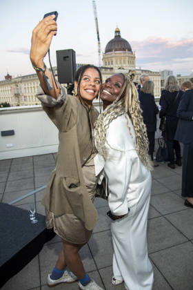 ABB FILM NIGHT: Jane Chirwa and Nikeata Thompson attend the opening reception for the 2026 UFA Film Nights on the rooftop terrace of Bertelsmann Repraesentanz on August 26, 2026, in Berlin, Germany