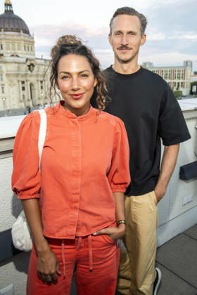 ABB FILM NIGHT: Amy Mussul and Johannes Hendrik Langer attend the opening reception for the 2026 UFA Film Nights on the rooftop terrace of Bertelsmann Repraesentanz on August 26, 2026, in Berlin, Germany