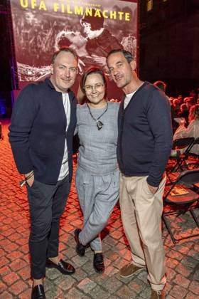 ABB FILM NIGHT: Martin Stange, Michelle Muenteferin, and Soenke Moehring attended the opening reception for the 2026 UFA Film Nights on the rooftop terrace of Bertelsmann Repraesentanz on August 26, 2026, in Berlin, Germany