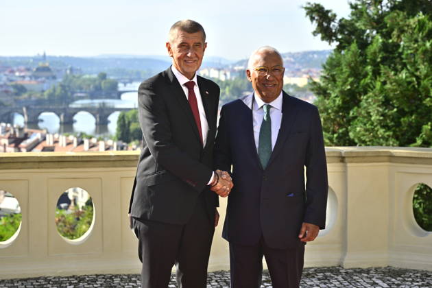 Czech Prime Minister Andrej Babis, left, received the President of the European Council Antonio Costa, in Prague, Czech Republic, on August 27, 2026. (CTKxPhoto VitxSimanek) CTKPhotoP2026082702596  CTKPhotoP2026082702596