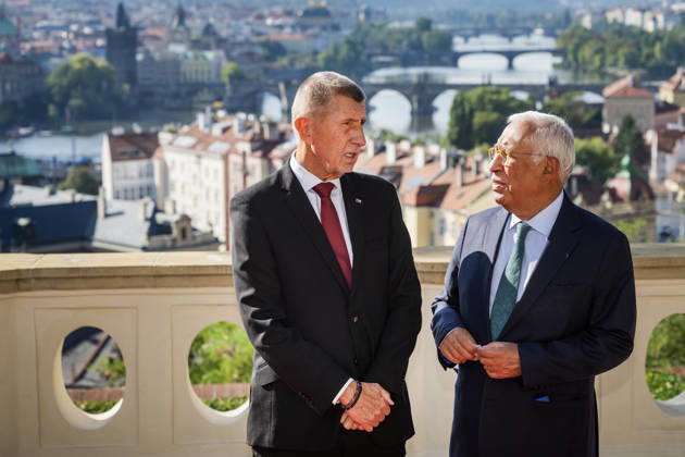 Czech Prime Minister Andrej Babis, left, received the President of the European Council Antonio Costa, in Prague, Czech Republic, on August 27, 2026. (CTKxPhoto VitxSimanek) CTKPhotoP2026082702723  CTKPhotoP2026082702723