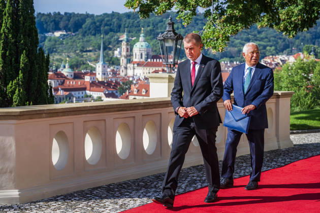 Czech Prime Minister Andrej Babis, left, received the President of the European Council Antonio Costa, in Prague, Czech Republic, on August 27, 2026. (CTKxPhoto VitxSimanek) CTKPhotoP2026082702766  CTKPhotoP2026082702766