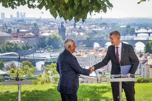 Czech Prime Minister Andrej Babis, right, and President of the European Council Antonio Costa, left, give the press conference after their meeting in Prague, Czech Republic, on August 27, 2026. (CTKxPhoto VitxSimanek) CTKPhotoP2026082703816  CTKPhotoP2026082703816