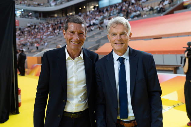 Second day of La REF 2026 meeting - Paris French Communist party national secretary Fabien Roussel, President of Frances mayors association and mayor of Cannes David Lisnard during the La REF 2026 meeting of French entrepreneurs, organised by the MEDEF, France s main employers federation, at the Roland-Garros venue in Paris on August 27, 2026. Photo by Raphael Lafargue ABACAPRESS.COM Paris France  Copyright: xLafarguexRaphael ABACAx