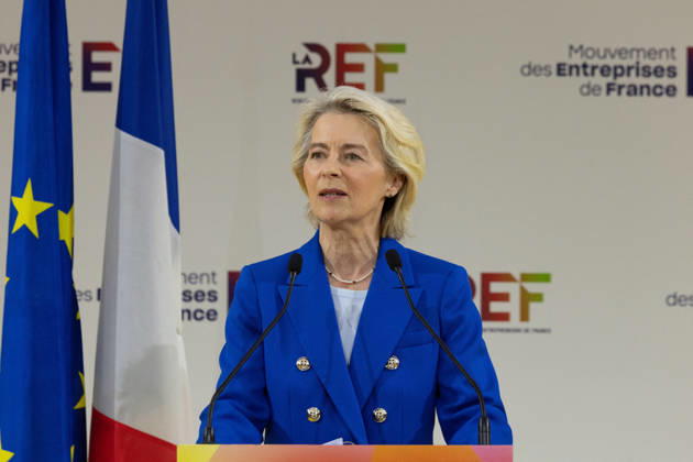Second day of La REF 2026 meeting - Paris European Commission President Ursula von der Leyen during the La REF 2026 meeting of French entrepreneurs, organised by the MEDEF, France s main employers federation, at the Roland-Garros venue in Paris on August 27, 2026. Photo by Raphael Lafargue ABACAPRESS.COM Paris France Copyright: xLafarguexRaphael ABACAx