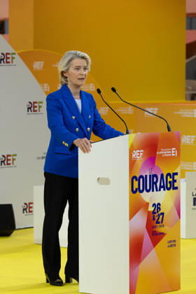 Second day of La REF 2026 meeting - Paris European Commission President Ursula von der Leyen during the La REF 2026 meeting of French entrepreneurs, organised by the MEDEF, France s main employers federation, at the Roland-Garros venue in Paris on August 27, 2026. Photo by Raphael Lafargue ABACAPRESS.COM Paris France Copyright: xLafarguexRaphael ABACAx