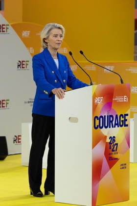 Second day of La REF 2026 meeting - Paris European Commission President Ursula von der Leyen during the La REF 2026 meeting of French entrepreneurs, organised by the MEDEF, France s main employers federation, at the Roland-Garros venue in Paris on August 27, 2026. Photo by Raphael Lafargue ABACAPRESS.COM Paris France Copyright: xLafarguexRaphael ABACAx