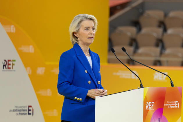 Second day of La REF 2026 meeting - Paris European Commission President Ursula von der Leyen during the La REF 2026 meeting of French entrepreneurs, organised by the MEDEF, France s main employers federation, at the Roland-Garros venue in Paris on August 27, 2026. Photo by Raphael Lafargue ABACAPRESS.COM Paris France Copyright: xLafarguexRaphael ABACAx