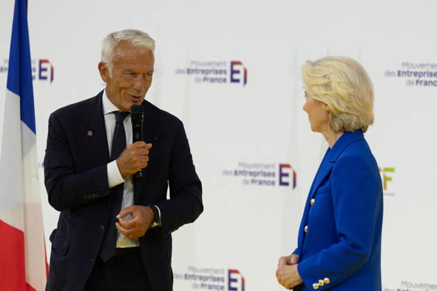 Second day of La REF 2026 meeting - Paris European Commission President Ursula von der Leyen, MEDEF president Patrick Martin during the La REF 2026 meeting of French entrepreneurs, organised by the MEDEF, France s main employers federation, at the Roland-Garros venue in Paris on August 27, 2026. Photo by Raphael Lafargue ABACAPRESS.COM Paris France  Copyright: xLafarguexRaphael ABACAx