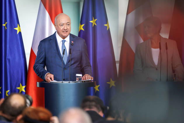 Meeting of the Heads of State and Government of Like-Minded Nations Meeting of the Heads of State and Government of Like-Minded Nations Chancellor Christian Stocker of Austria, Prime Minister Petteri Orpo of Finland, and Prime Minister Mette Frederiksen of Denmark at the Federal Chancellery in Berlin on August