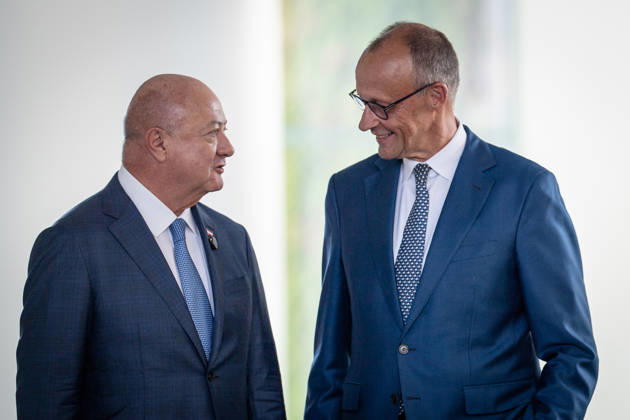 Christian Stocker, Chancellor of Austria; Friedrich Merz, Chancellor of Germany (from left): Meeting of the heads of state and government of several like-minded EU countries regarding the next Multiannual Financial Framework at the Federal Chancellery, Berlin, Germany. Federal Chancellery, Berlin