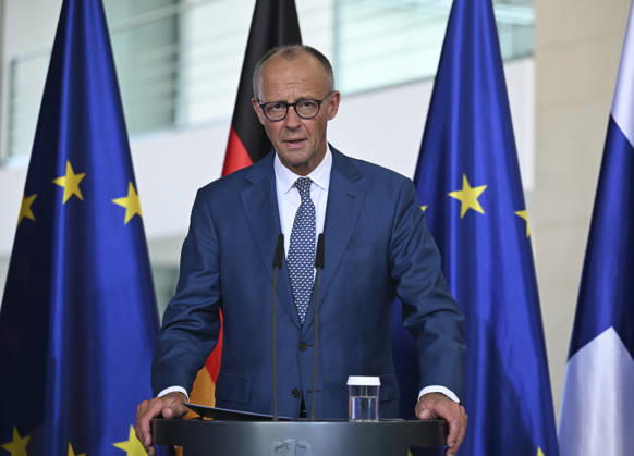 German Chancellor Merz hosts Austrian, Danish, and Finnish counterparts in Berlin BERLIN, GERMANY - AUGUST 27: Chancellor of Germany Friedrich Merz, Chancellor of Austria Christian Stocker, Prime Minister of Denmark Mette Frederiksen, and Prime Minister of Finland Petteri Orpo attend a joint press conference following their quadripartite meeting at the Federal Chancellery in Berlin, Germany, on August 27, 2026. The European leaders met to discuss regional security, European Union policies, and economic cooperation. Halil Sagirkaya Anadolu Berlin Germany. Editorial use only. Please get in touch for any other usage.  Copyright: x2026xAnadoluxHalilxSagirkayax