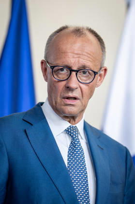 Chancellor Friedrich Merz during the joint press conference following a meeting of the heads of state and government of several like-minded EU countries on the next Multiannual Financial Framework at the Federal Chancellery, Berlin, Germany, Federal Chancellery