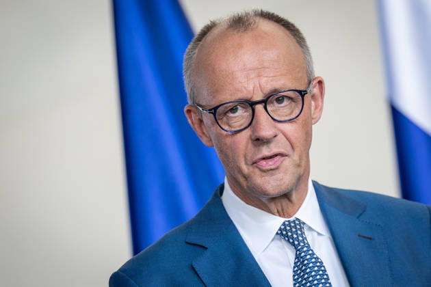 Chancellor Friedrich Merz during the joint press conference following a meeting of the heads of state and government of several like-minded EU countries on the next Multiannual Financial Framework at the Federal Chancellery, Berlin, Germany; Federal Chancellery