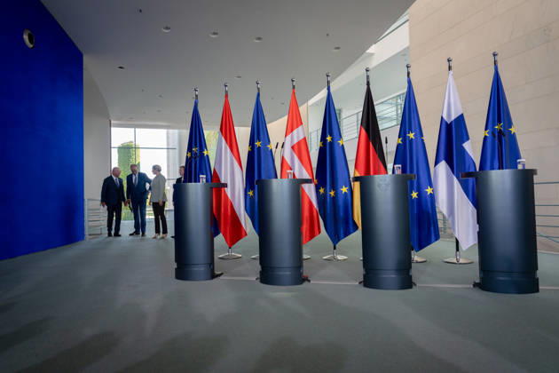 Chancellery of the Federal Chancellor, Meeting of Like-Minded States, Berlin, Chancellery of the Federal Chancellor, Press Conference, Federal Chancellor, Friedrich Merz, Federal Chancellor, Christian Stocker, Austria, Prime Minister, Petteri Orpo, Finland, Prime Minister, Mette Frederiksen, Denmark, Berlin, Berlin, GER