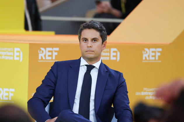 REF Medef - Presidential Debate General Secretary of French centrist party Renaissance Gabriel Attal at the presidential debate during the La REF 2026 meeting of French entrepreneurs, organised by the MEDEF, France s main employers federation, at the Roland-Garros venue in Paris, France on August 27, 2026. Photo by Raphael Lafargue ABACAPRESS.COM Paris France  Copyright: xLafarguexRaphael ABACAx