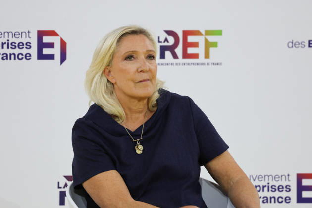 REF Medef - Presidential Debate President of the Rassemblement National party Marine Le Pen at the presidential debate during the La REF 2026 meeting of French entrepreneurs, organised by the MEDEF, France s main employers federation, at the Roland-Garros venue in Paris, France on August 27, 2026. Photo by Raphael Lafargue ABACAPRESS.COM Paris France  Copyright: xLafarguexRaphael ABACAx