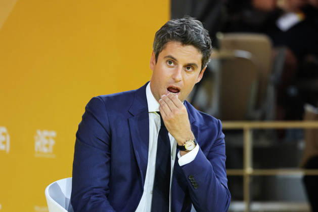 REF Medef - Presidential Debate General Secretary of French centrist party Renaissance Gabriel Attal at the presidential debate during the La REF 2026 meeting of French entrepreneurs, organised by the MEDEF, France s main employers federation, at the Roland-Garros venue in Paris, France on August 27, 2026. Photo by Raphael Lafargue ABACAPRESS.COM Paris France  Copyright: xLafarguexRaphael ABACAx