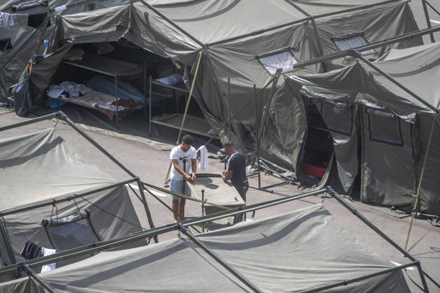 The Army Sets Up More Tents in Loma Colmenar Several workers are setting up new tents in Loma Colmenar on August 27, 2026, in Ceuta, Spain. The Loma Colmenar encampment has become one of the main gathering points for migrants, which is why various improvement projects are underway to enhance conditions there. AUGUST 27, 2026 MIGRATION CRISIS Ceuta, Spain  Copyright: xMarcosxMorenox 7734676
