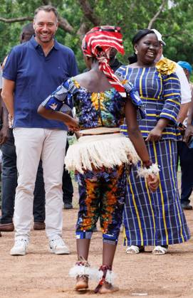 Belgian Foreign Minister Maxime Prevot pictured during a courtesy visit to the Chair of the Korsimoro Special Delegation on the second day of a diplomatic mission of Belgian Foreign Minister in the Sahel region, in Ouagadougou, Burkina Faso.  BENOITxDOPPAGNE 184500912