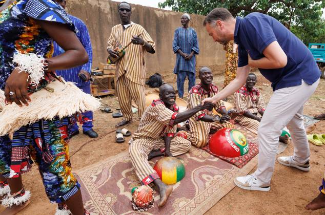 Belgian Foreign Minister Maxime Prevot pictured during a courtesy visit to the Chair of the Korsimoro Special Delegation on the second day of a diplomatic mission of Belgian Foreign Minister in the Sahel region, in Ouagadougou, Burkina Faso.  BENOITxDOPPAGNE 184500918