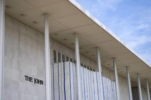 The John F. Kennedy Center for Performing Arts is seen in Washington, DC on Thursday, August 27. 2026. In a court ruling filed earlier this week, the Trump Administration said they may demolish the center if proposed renovation plans are blocked.  WAP20260827305 BONNIExCASH