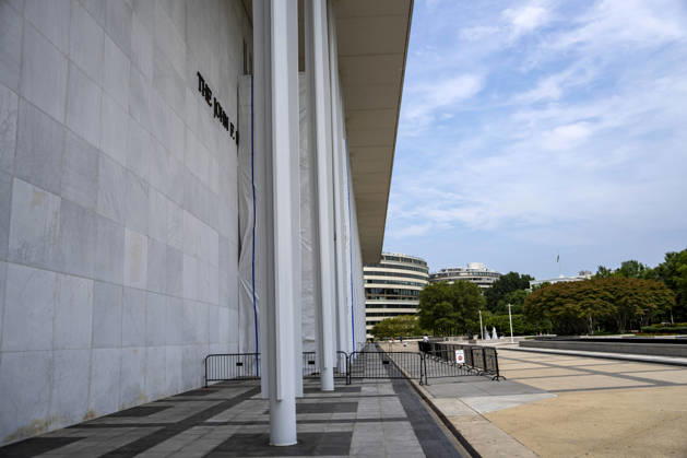 The John F. Kennedy Center for Performing Arts is seen in Washington, DC on Thursday, August 27. 2026. In a court ruling filed earlier this week, the Trump Administration said they may demolish the center if proposed renovation plans are blocked.  WAP20260827307 BONNIExCASH
