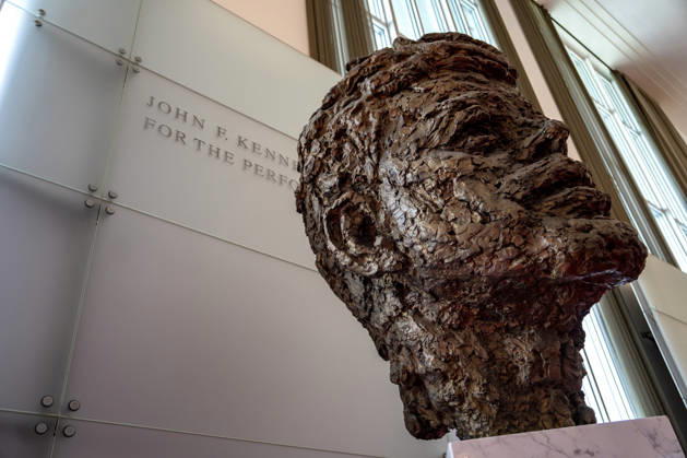 A bust of former President John F. Kennedy is seen inside the John F. Kennedy Center for Performing Arts in Washington, DC on Thursday, August 27. 2026. In a court ruling filed earlier this week, the Trump Administration said they may demolish the center if proposed renovation plans are blocked.  WAP20260827314 BONNIExCASH