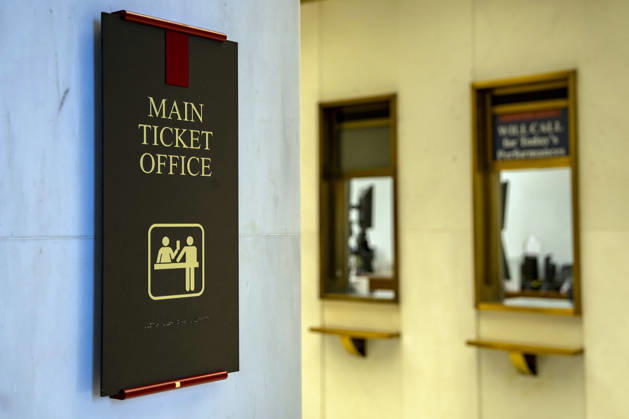 The ticket office for the John F. Kennedy Center for Performing Arts is seen in Washington, DC on Thursday, August 27. 2026. In a court ruling filed earlier this week, the Trump Administration said they may demolish the center if proposed renovation plans are blocked.  WAP20260827315 BONNIExCASH