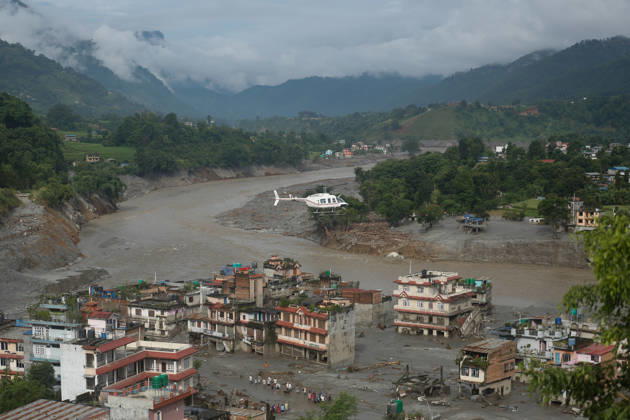Nepal Disaster: The Second Day Of Devastation, Rescue And Recovery A general view of a flood-affected area in Nuwakot, Nepal, on August 27, 2026, following an outburst of a glacial lake in Tibet. Floodwaters inundate homes and damage local infrastructure, while rescue and relief operations continue in the affected area. Nuwakot Nepal  Copyright: xSanjitxPariyarx originalFilename: pariyar-notitle260827_npEna.jpg