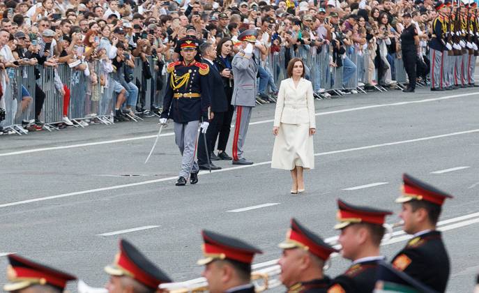 Moldova Independence Day 9230214 27.08.2026 Moldovan President Maia Sandu attends the military parade during Moldova s Independence Day celebrations in Chisinau, Moldova. Stringer Sputnik Chisinau Moldova  Copyright: xStringerx